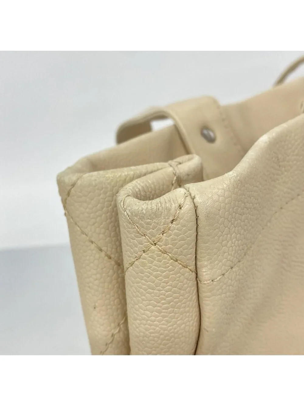Chanel Tote Bag Caviar Leather Beige Silver
